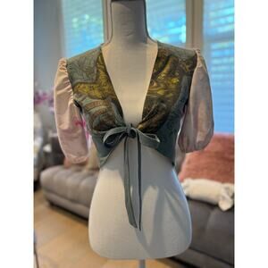 Upcycled Hang Loose Crop Top Pink and Green Tie Front Size S-M | SAME DAY SHIP